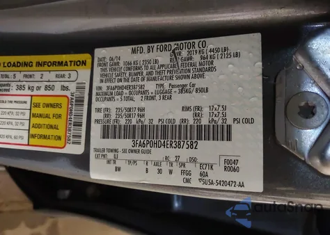 2014 Ford Fusion Se z USA, uszkodzony, nr VIN 3FA6P0HD4ER387582